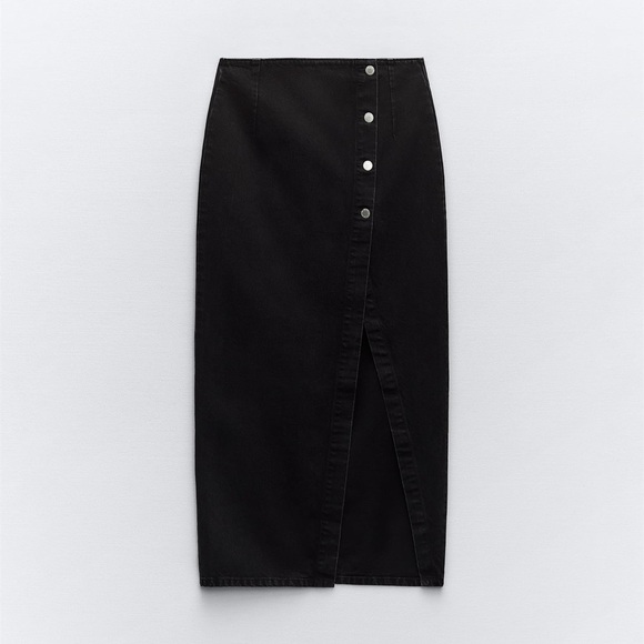 Zara Black Denim Wrap Midi Skirt - Picture 1 of 5